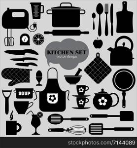 Kitchen icons set of tools.Vector backround.. Kitchen icons set of tools