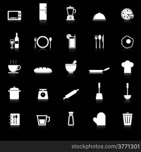 Kitchen icons with reflect on black background, stock vector