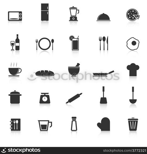 Kitchen icons with reflect on white background, stock vector