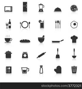 Kitchen icons with reflect on white background, stock vector