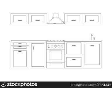 Kitchen in line art, scheme, decor