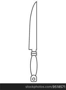 Kitchen knife, food preparation tool - vector line art picture for coloring book, sign or logo. Outline. Large kitchen knife for sign or icon
