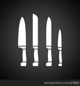 Kitchen knife set icon. Black background with white. Vector illustration.