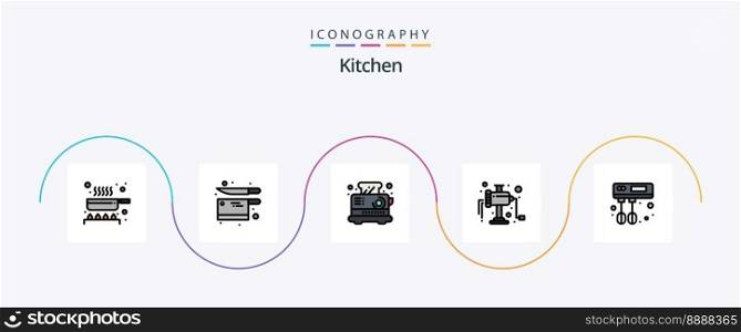 Kitchen Line Filled Flat 5 Icon Pack Including mixer. cook. breakfast. meat. grinder