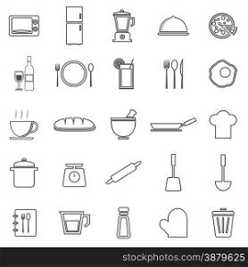 Kitchen line icons on white background, stock vector
