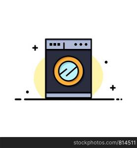 Kitchen, Machine, Washing Business Flat Line Filled Icon Vector Banner Template