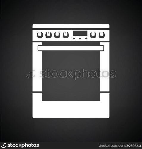 Kitchen main stove unit icon. Black background with white. Vector illustration.
