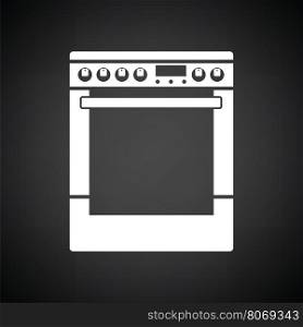 Kitchen main stove unit icon. Black background with white. Vector illustration.