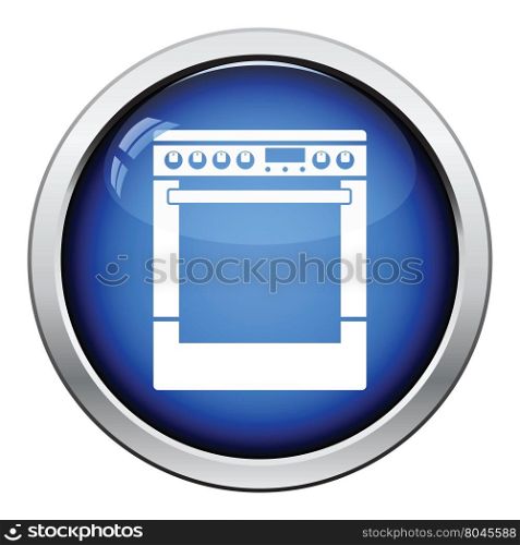 Kitchen main stove unit icon. Glossy button design. Vector illustration.