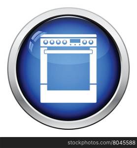Kitchen main stove unit icon. Glossy button design. Vector illustration.