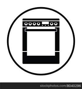 Kitchen main stove unit icon. Thin circle design. Vector illustration.