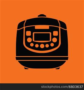 Kitchen multicooker machine icon. Orange background with black. Vector illustration.