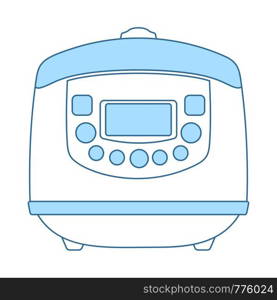 Kitchen Multicooker Machine Icon. Thin Line With Blue Fill Design. Vector Illustration.