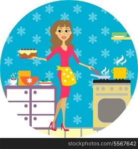 Kitchen or cuisine and women vector illustration