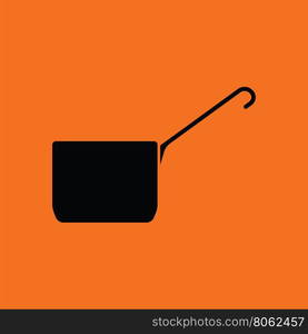 Kitchen pan icon. Orange background with black. Vector illustration.