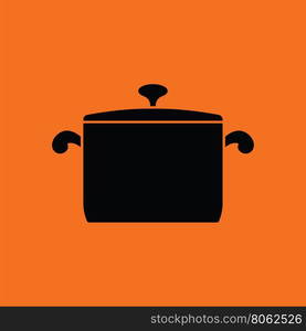 Kitchen pan icon. Orange background with black. Vector illustration.