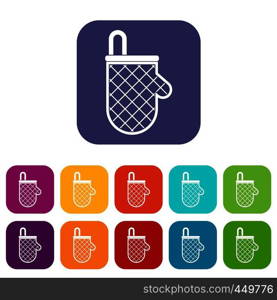 Kitchen protective glove icons set vector illustration in flat style In colors red, blue, green and other. Kitchen protective glove icons set flat