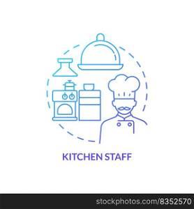 Kitchen staff blue gradient concept icon. Restaurant personnel duty abstract idea thin line illustration. Skilled chefs and cooks. Career option. Isolated outline drawing. Myriad Pro-Bold font used. Kitchen staff blue gradient concept icon