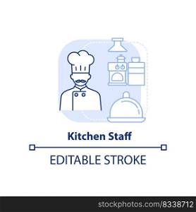 Kitchen staff light blue concept icon. Restaurant personnel duty abstract idea thin line illustration. Skilled chefs. Isolated outline drawing. Editable stroke. Arial, Myriad Pro-Bold fonts used. Kitchen staff light blue concept icon