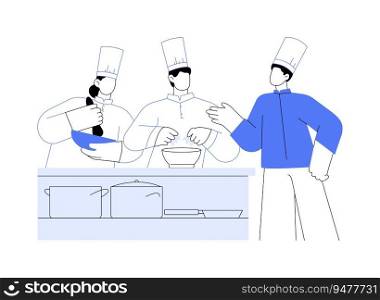 Kitchen staff training abstract concept vector illustration. Chef conducts a master class for a group of restaurant staff, service sector, horeca business, professional people abstract metaphor.. Kitchen staff training abstract concept vector illustration.