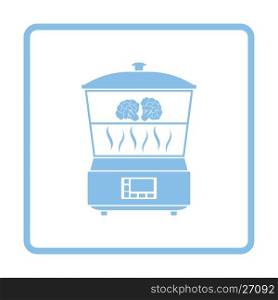 Kitchen steam cooker icon. Blue frame design. Vector illustration.