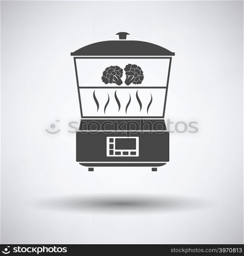 Kitchen steam cooker icon on gray background with round shadow. Vector illustration.
