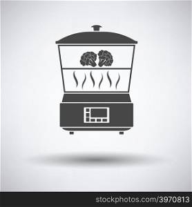 Kitchen steam cooker icon on gray background with round shadow. Vector illustration.