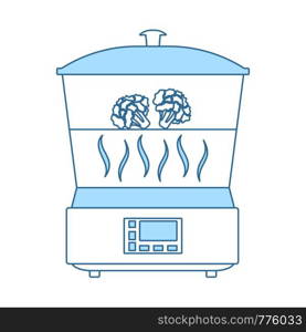 Kitchen Steam Cooker Icon. Thin Line With Blue Fill Design. Vector Illustration.
