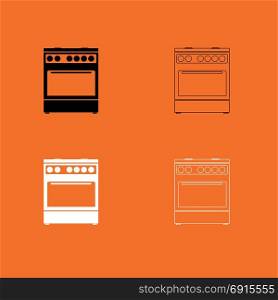 Kitchen stove set icon .