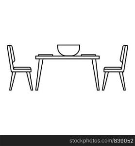 Kitchen table and chair icon. Outline illustration of kitchen table and chair vector icon for web design isolated on white background. Kitchen table and chair icon, outline style