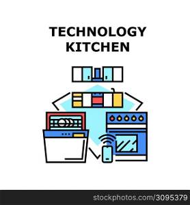 Kitchen Technology Vector Icon Concept. Kitchen Technology For Monitoring And Using Electronic Device And Utensil, Cooking And Washing Plates And Remote Control Of Technic Color Illustration. Kitchen Technology Vector Concept Illustration