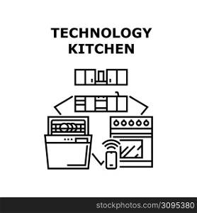 Kitchen Technology Vector Icon Concept. Kitchen Technology For Monitoring And Using Electronic Device And Utensil, Cooking And Washing Plates And Remote Control Of Technic Black Illustration. Kitchen Technology Vector Concept Illustration