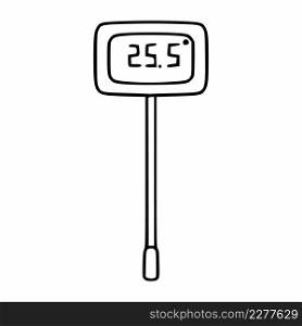 Kitchen thermometer for measuring the temperature of food.  Electronic kitchen appliance. Vector icon in the doodle style.