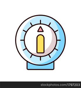 Kitchen timer RGB color icon. Alarm clock with countdown on dial. Household gadget. Cooking instruction. Food preparation process. Isolated vector illustration. Simple filled line drawing. Kitchen timer RGB color icon