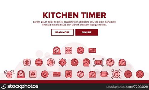 Kitchen Timer Tool Landing Web Page Header Banner Template Vector. Electronic And Mechanical Timer For Measurement And Alarm Cooking Time, Device In Egg Form Illustrations. Kitchen Timer Tool Landing Header Vector