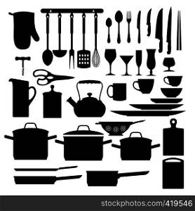 Kitchen tool black collection isolated on white background. Kitchen tool collection