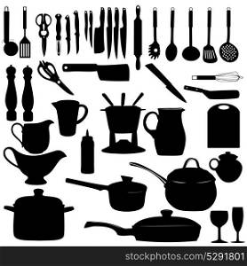 Kitchen Tools Black Silhouette Vector illustration. EPS10. Kitchen tools Silhouette Vector illustration