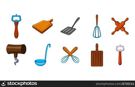 Kitchen tools icon set. Cartoon set of kitchen tools vector icons for web design isolated on white background. Kitchen tools icon set, cartoon style