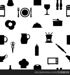 Kitchen tools icons Silhouette seamless pattern Vector illustration