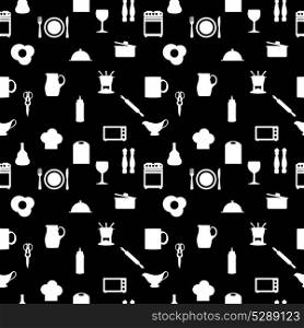 Kitchen tools icons Silhouette seamless pattern Vector illustration