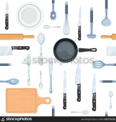 KItchen tools seamless pattern with kitchenware equipment. cookware for cooking and kitchen utensils. Vector illustration in flat style.. KItchen tools seamless pattern