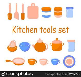 Kitchen tools set in flat cartoon style