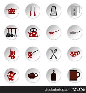 Kitchen utensil icons set. Flat illustration of 16 kitchen utensil vector icons for web. Kitchen utensil icons set, flat style