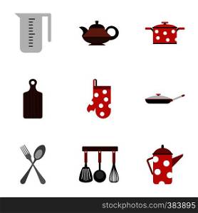 Kitchen utensils icons set. Flat illustration of 9 kitchen utensils vector icons for web. Kitchen utensils icons set, flat style