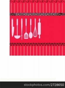 kitchen utensils on red card