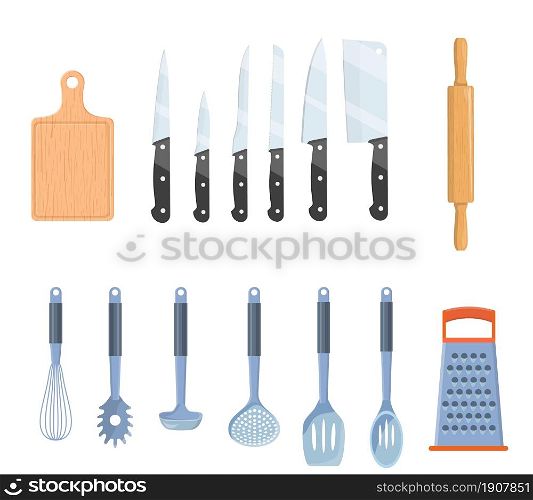 Kitchen Utensils Set icon isolated on white background. For web, poster, menu, cafe and restaurant. web and mobile phone apps. Vector illustration in flat style.. Kitchen Utensils Set
