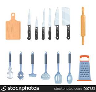 Kitchen Utensils Set icon isolated on white background. For web, poster, menu, cafe and restaurant. web and mobile phone apps. Vector illustration in flat style.. Kitchen Utensils Set