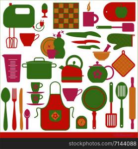 Kitchen vector background. Color set of icons tools.. Kitchen vector background