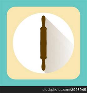 Kitchen ware rolling pin. Vector flat icon with long shadow