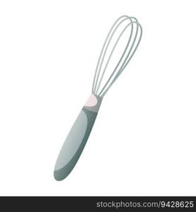 Kitchen whisk for homemade cooking. Baking tools, utensils, supplies, bakery stuff. Baking, bakery shop, cooking, sweet products, dessert. Vector for poster, banner, menu, cover, advertising
